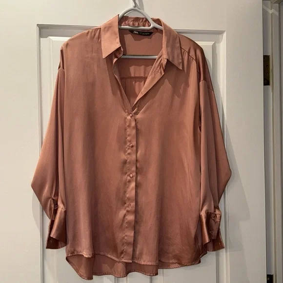 Zara Tops Dusty Rose Satin Zara Blouse Poshmark